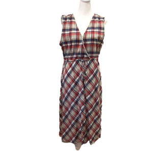 EDDIE Bauer 100%cotton plaid sleeveless dress. Drawstring waist. Size 12.